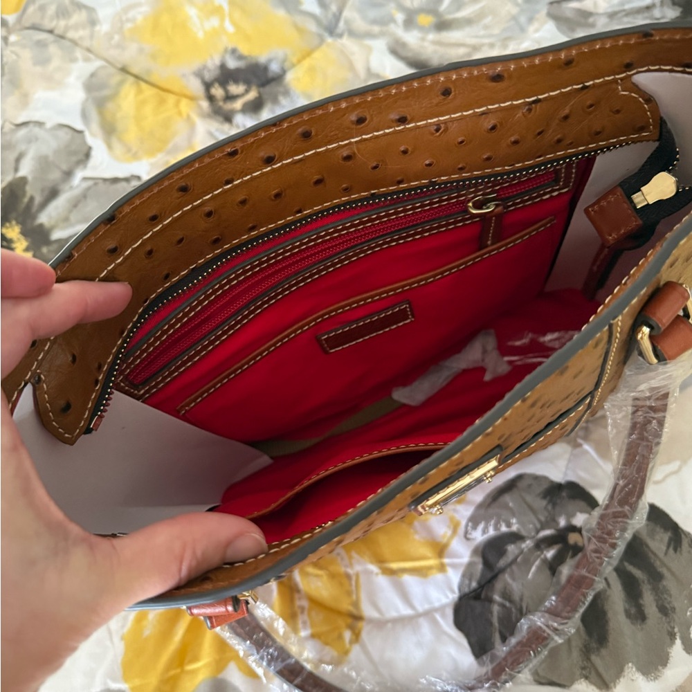 Dooney & Bourke Tan Ostrich-Embossed Tote - Picture 7 of 12